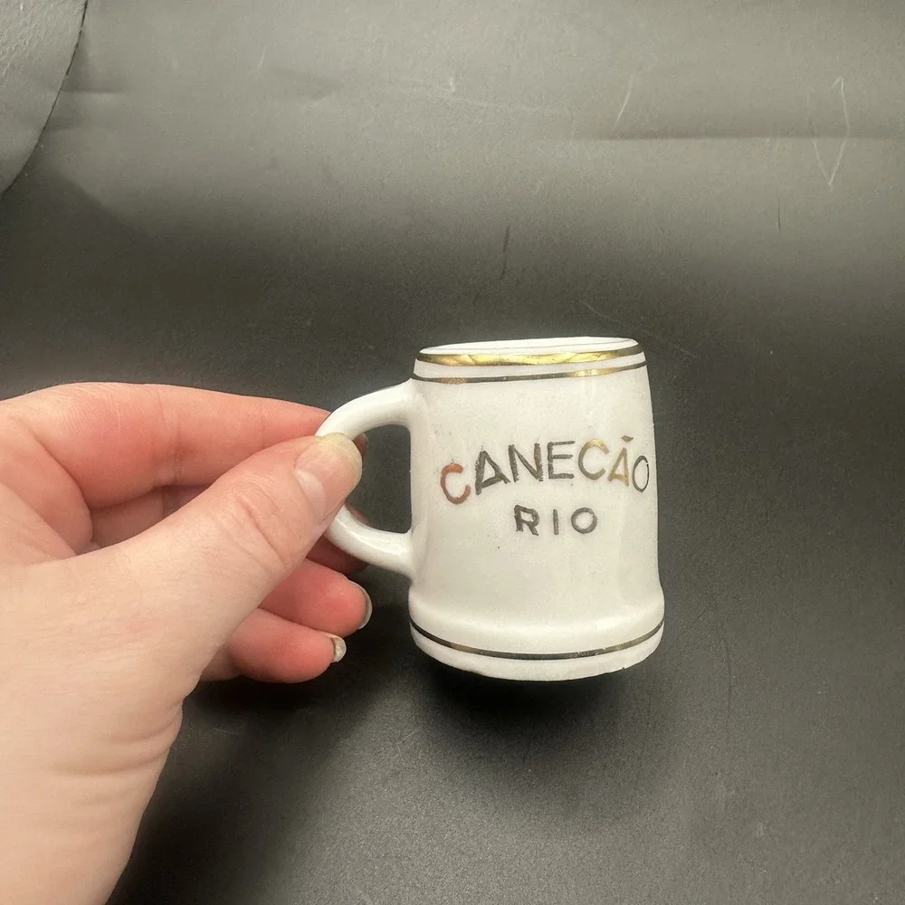 Vintage Canecao Rio Miniature Porcelain Souvenir Beer Stein Gold Leaf Stamped